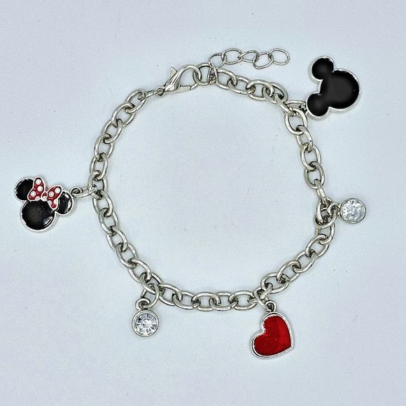 Disney Charm Bracelet Mickey Minnie Mouse Rhinestone Dangle - Picture 3 of 8